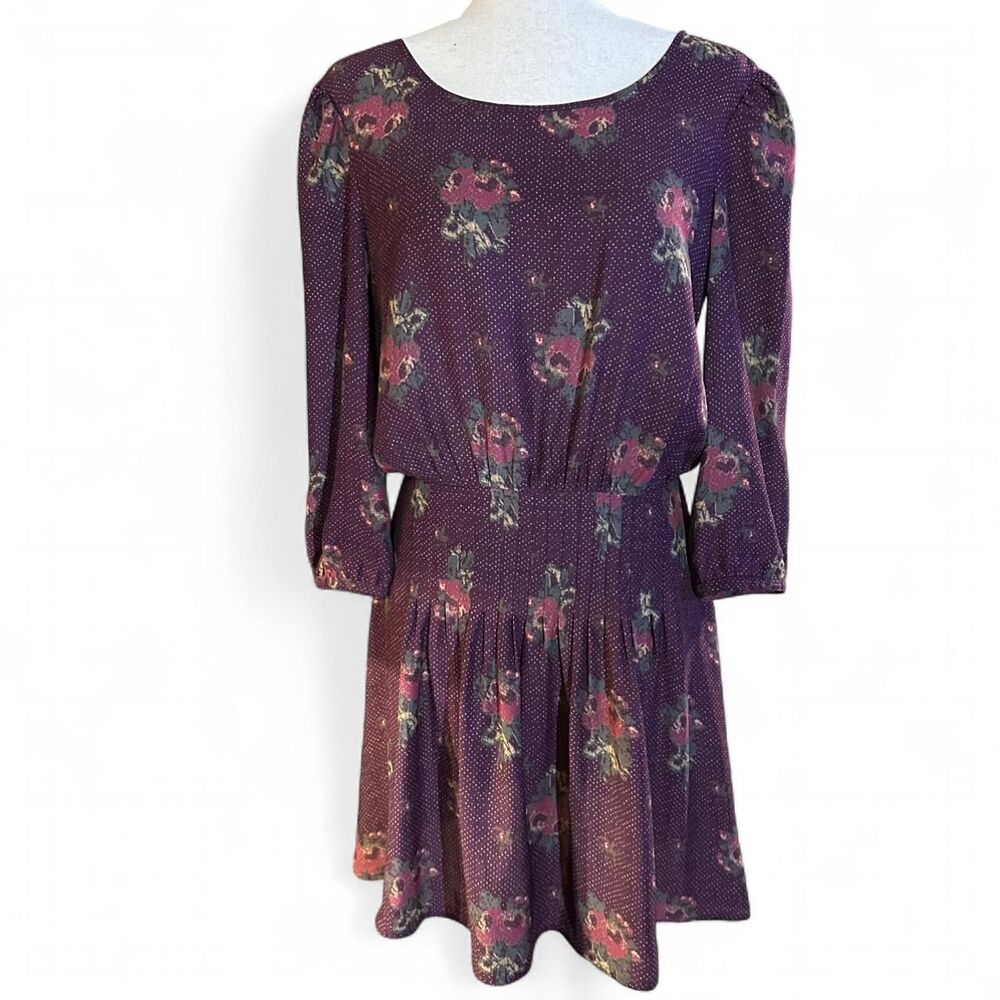 Kimchi Blue Drop Waist Burgundy Floral Chiffon Mini Dress